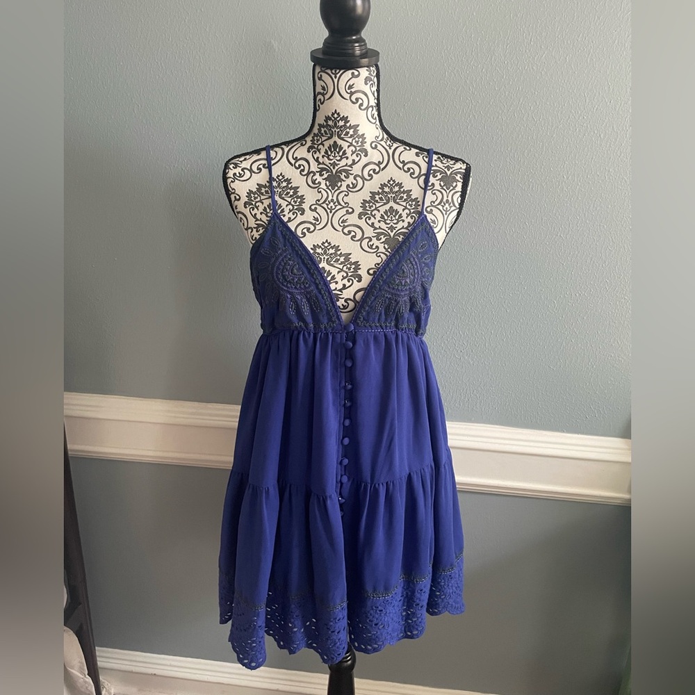 Urban Outfitters Royal Blue Eyelet Midi Dress